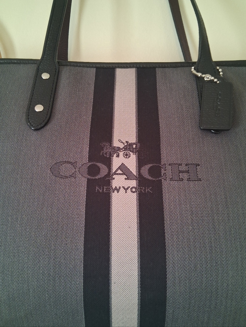 Coach Black and Gray Horse & Carriage Jacquard City Tote - Picture 3 of 13